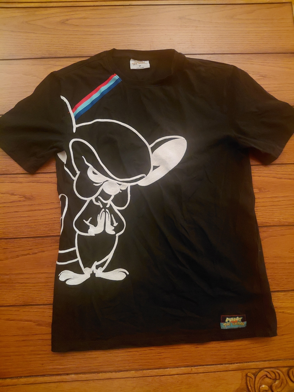Pinky & the Brain T-Shirt Mens Small Black 90s VINTAGE Tee with Embroidery RARE